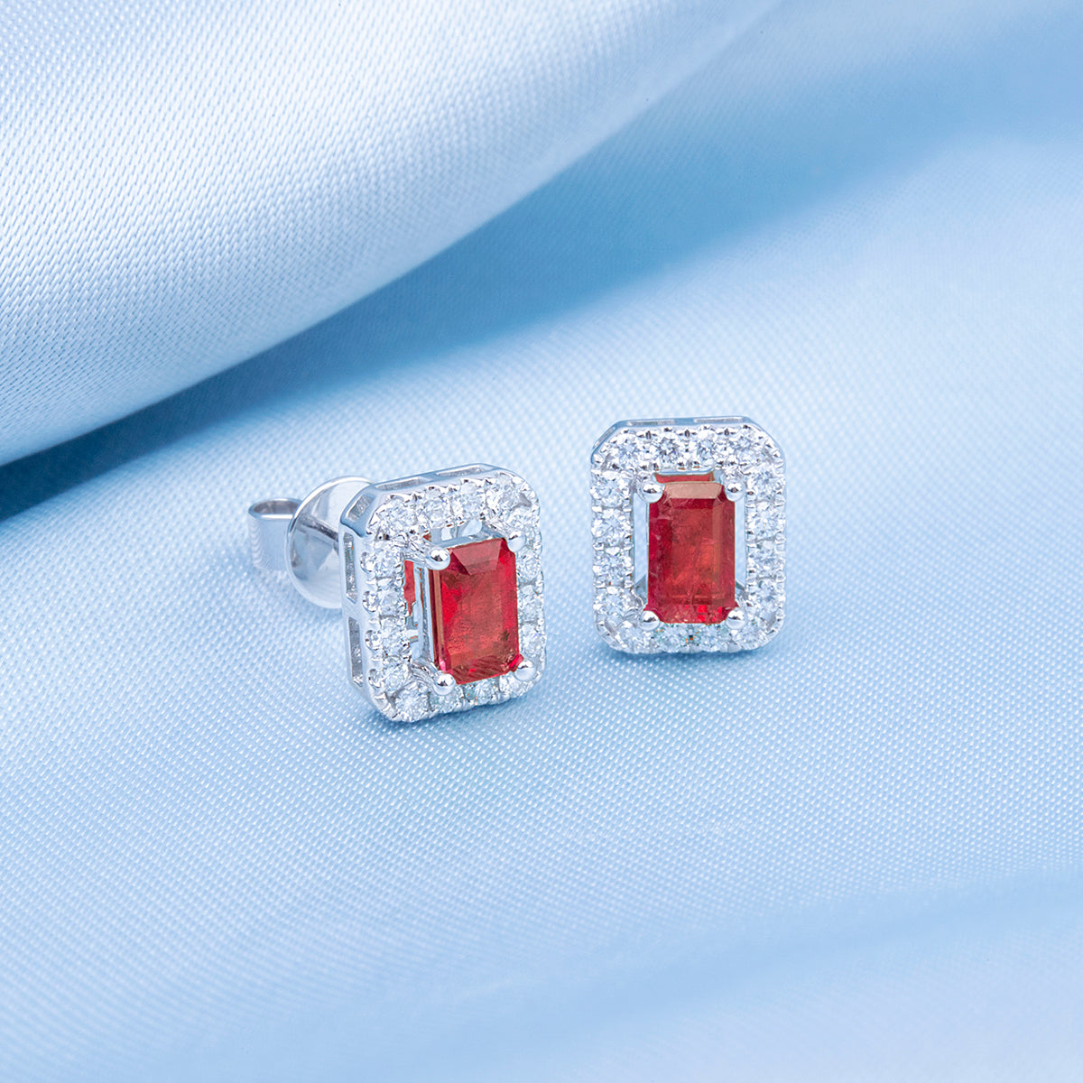 Mini Emerald Cut Halo Studs