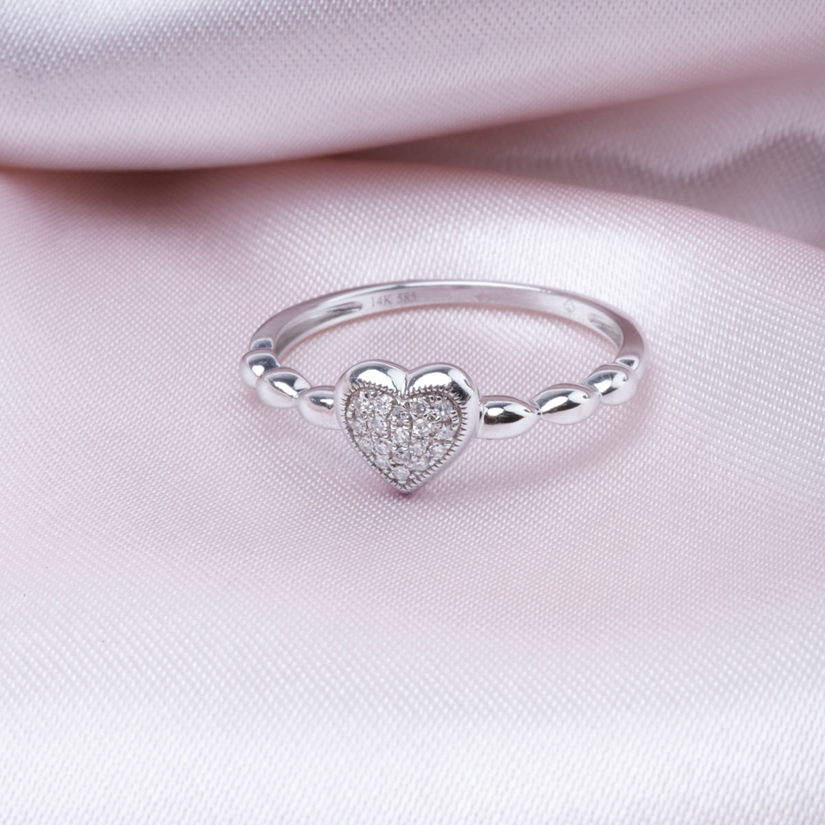 Diamond Pave Heart Beaded Ring