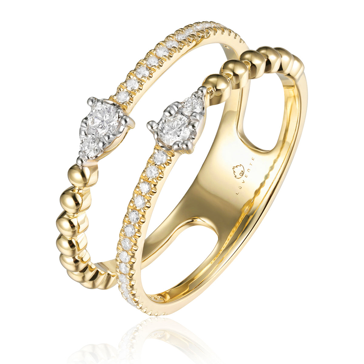 Diamond Double Row Ring with a beaded design and shimmering diamonds. 