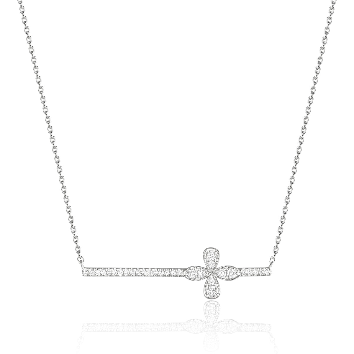 Intricate clover on a sleek bar and delicate chain offering a variety of style to your everyday