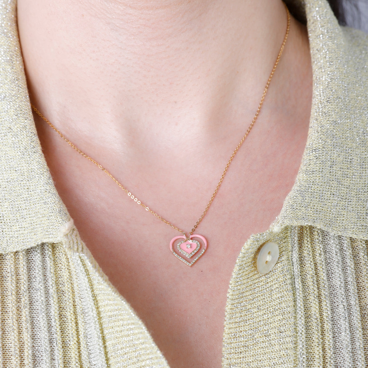 Enamel Double Heart Necklace