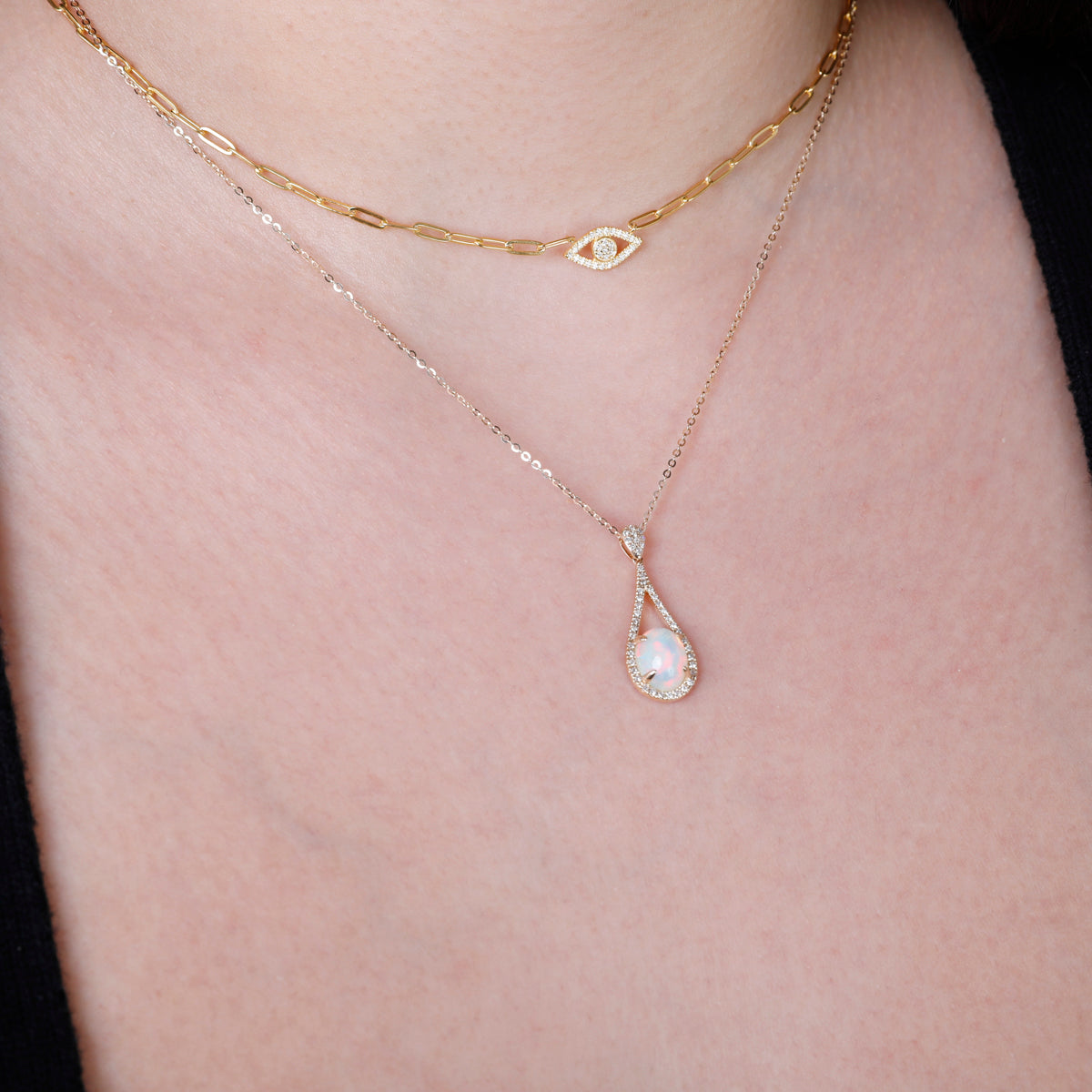 Hollow Teardrop Opal Necklace