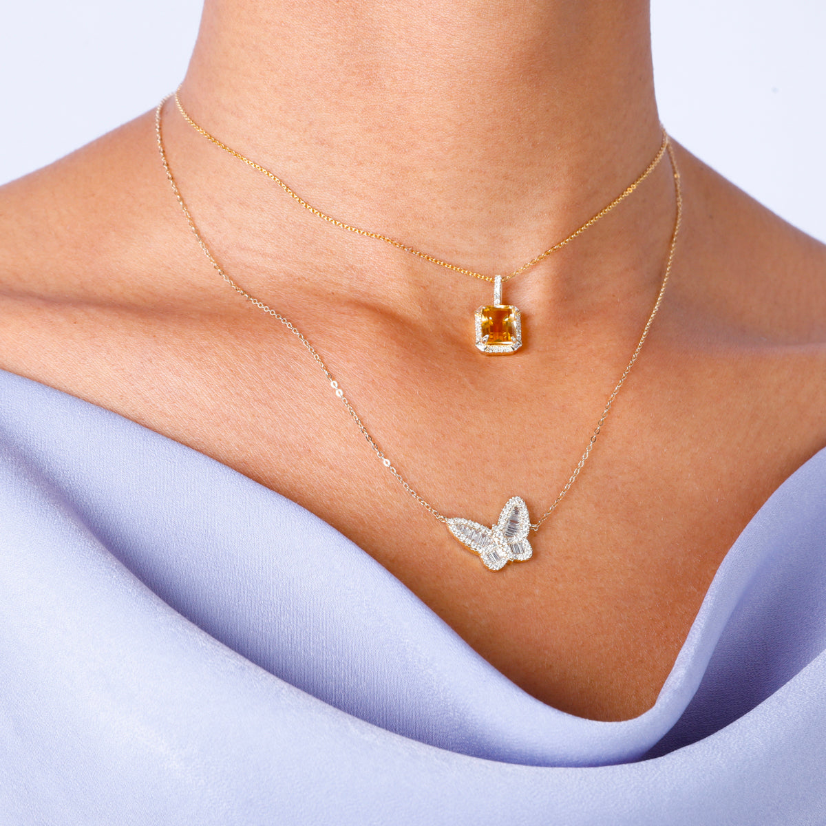 Baguette Diamond Butterfly Necklace designed with detail,14k gold and adorned with baguette diamonds