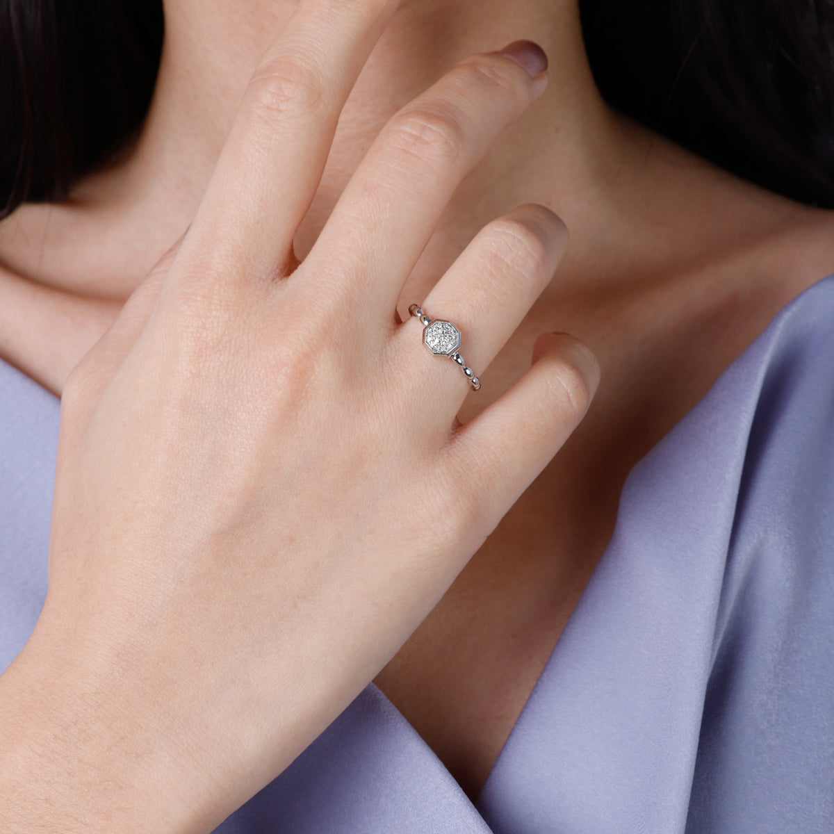 Dainty Diamond Hexagon Ring