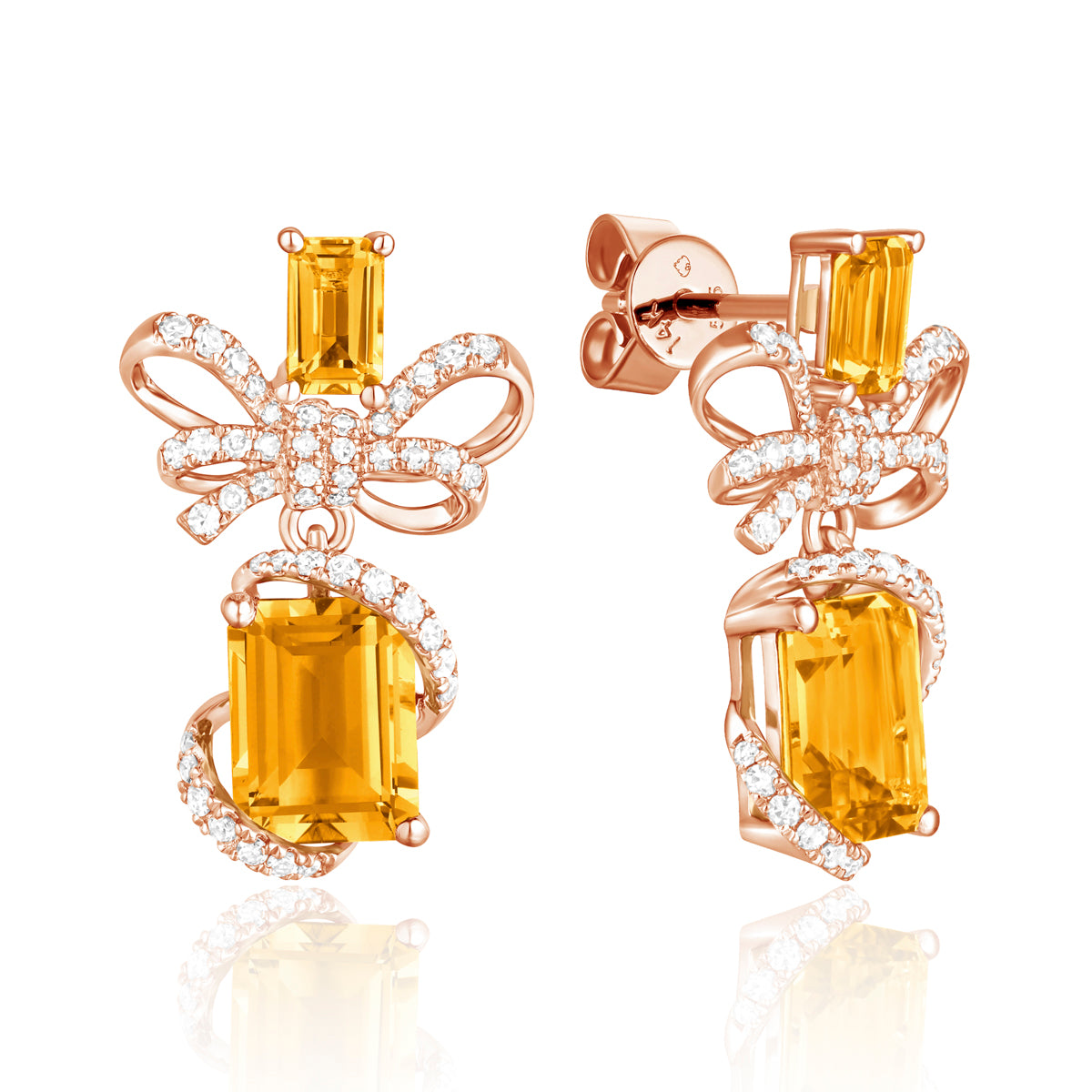 Bow Wrap Drop Earrings with radiant gemstones. Bows with glimmering diamonds and variety of gems. 