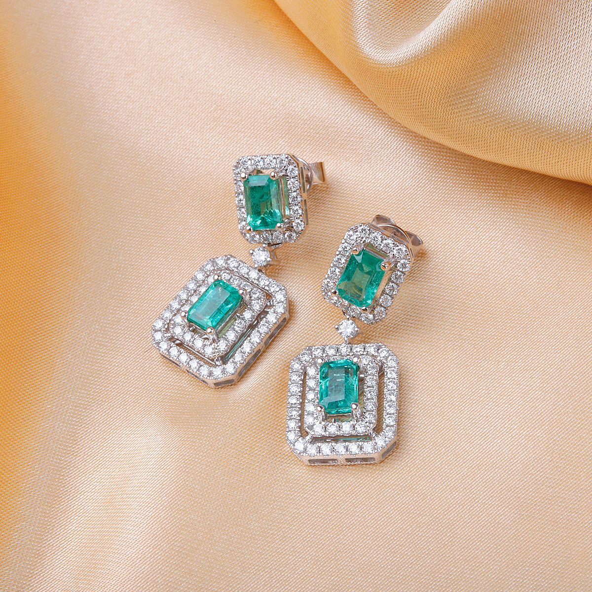 Emerald Cut Double Halo Earrings