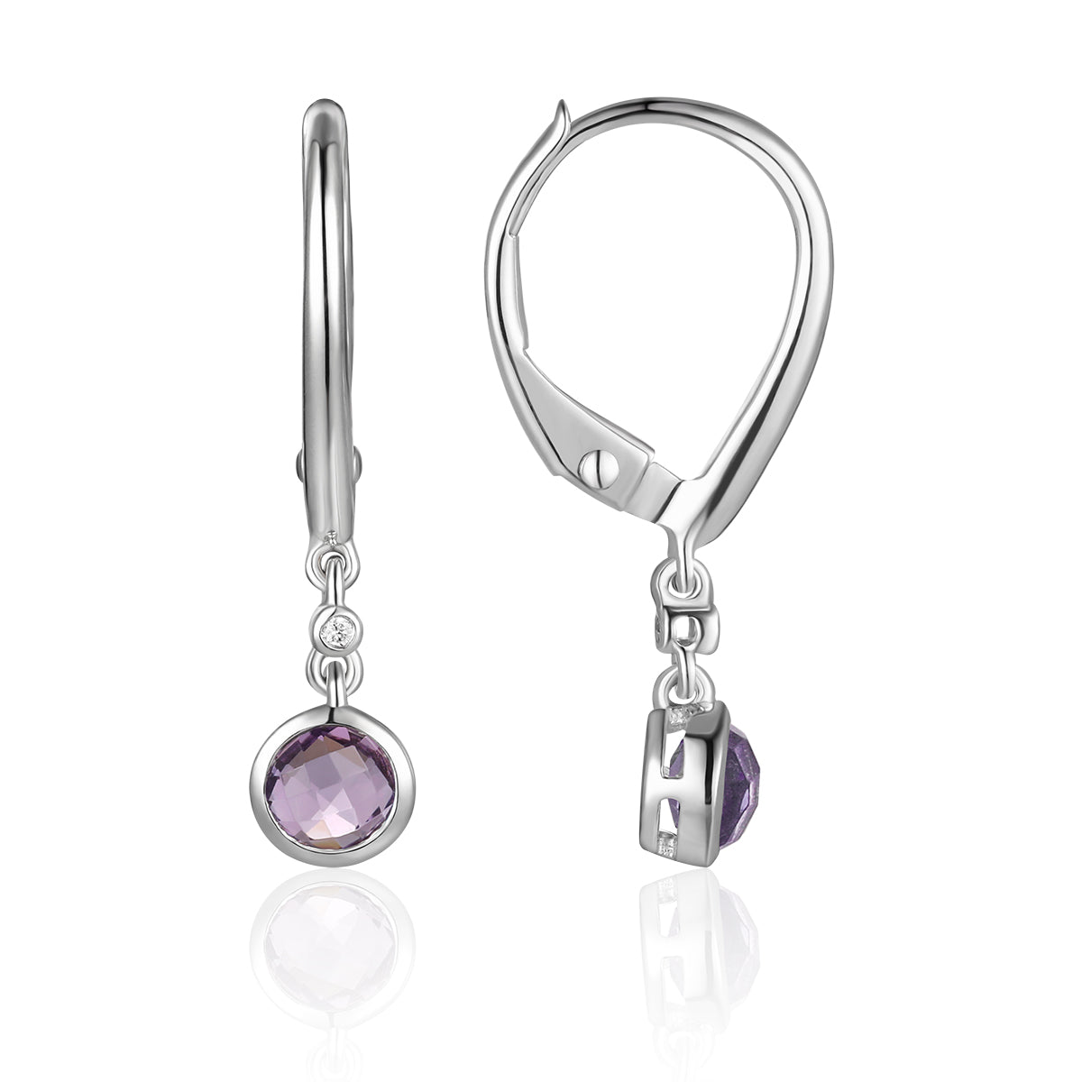Gem Bezel Earrings Round Gemstone Leverback Earrings
