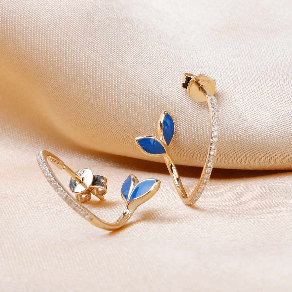 Curved Leaf Enamel Earrings