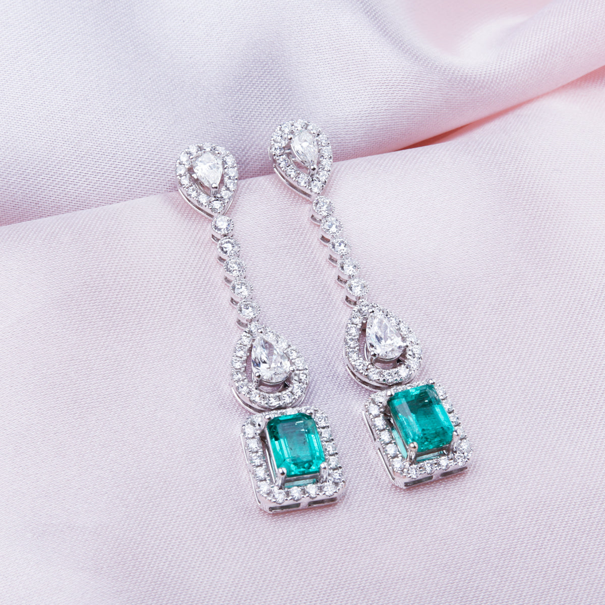 Emerald - Diamond Drop Earrings