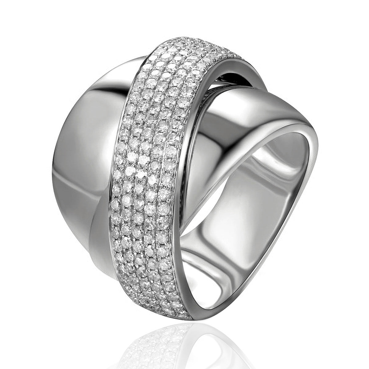 Chunky X ring from14k gold, timeless accessory adorned with diamond stones to make a bold statement