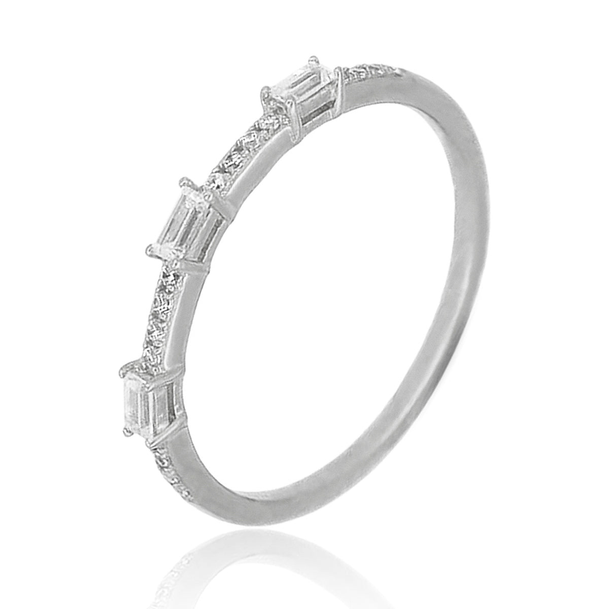 Baguette and round diamond ring. Each diamond is handpicked and set to create a unique piece.