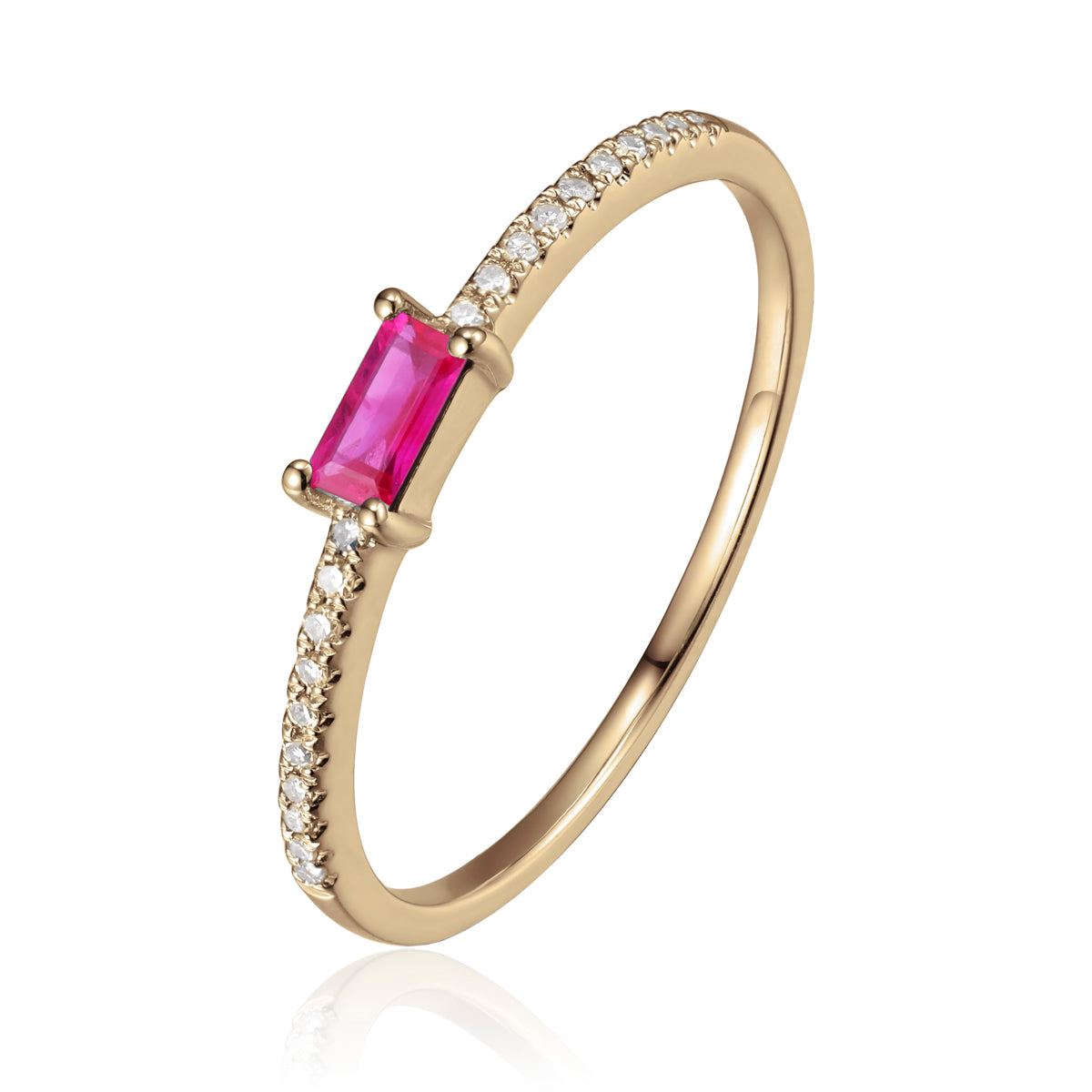 Baguette Stacking Ring has a diamond cluster on an eternity band. A variety of precious stones. 