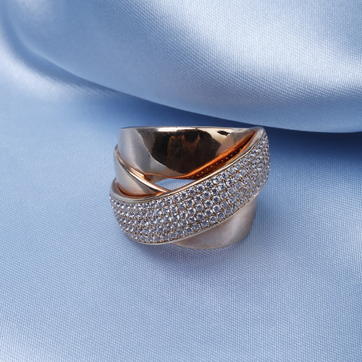 Chunky X ring from14k gold, timeless accessory adorned with diamond stones to make a bold statement