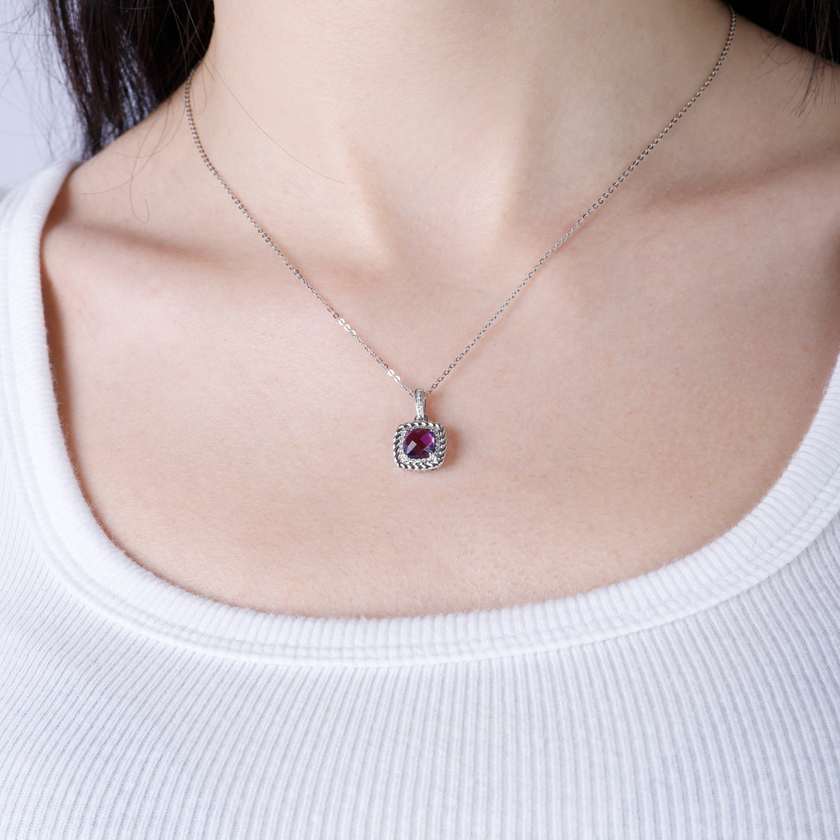 Braided Halo Necklace, gemstone centerpiece with braided halo design, symbolizing endless beauty.