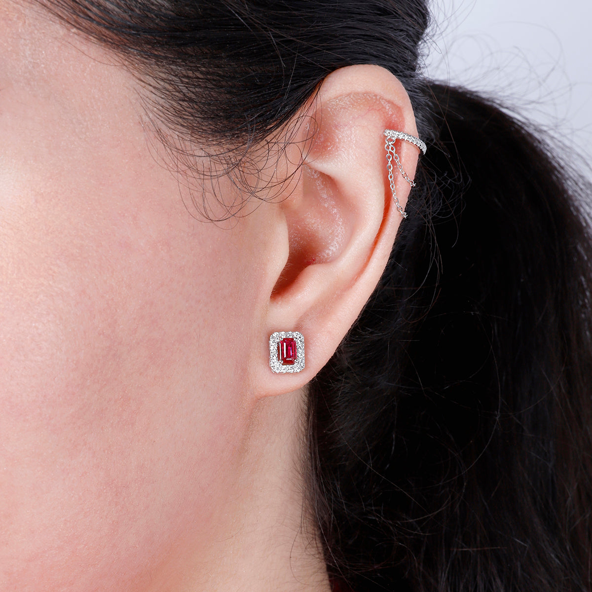 Mini Emerald Cut Halo Studs