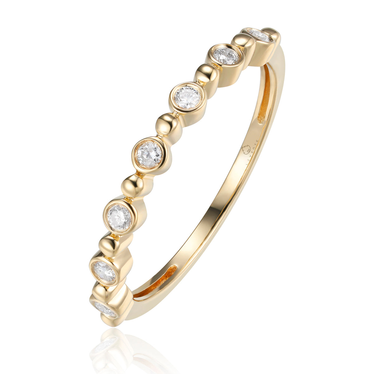 Bethany Ring is a perfect dainty ring to elevate your stack. Crafted with accents of round diamonds