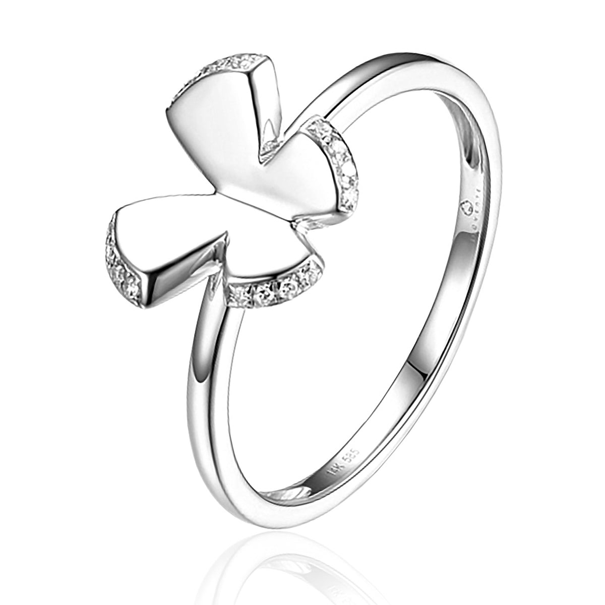 Butterfly Ring with Diamond Frame, crafted with precision. Diamond pave frame in a butterfly shape.