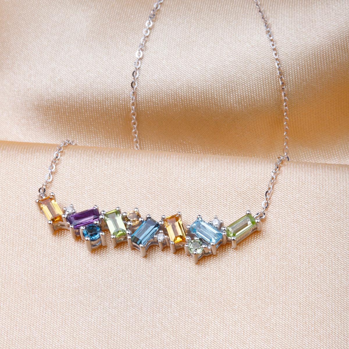 Emerlad Cut Multi Color Necklace