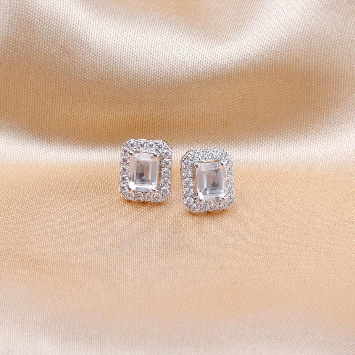 Grand Emerald Cut Halo Studs