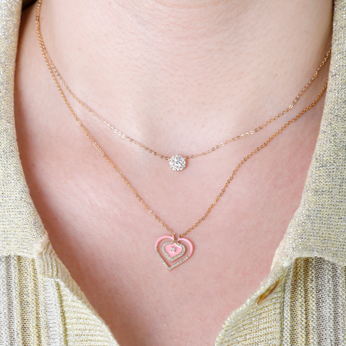 Enamel Double Heart Necklace