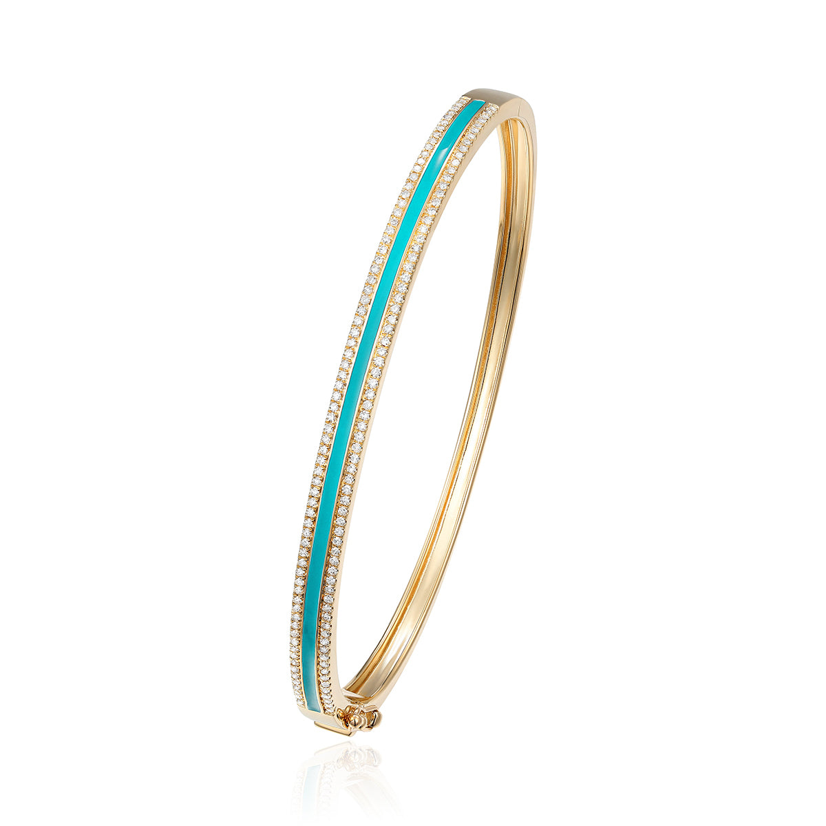 Enamel bangle with a row of diamonds. A pop of color to enhance the vibrant enamel color.