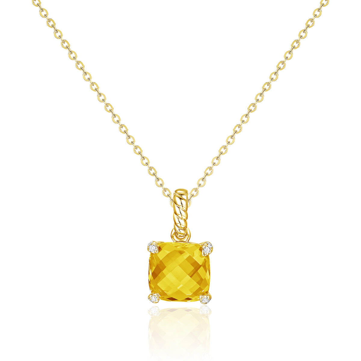 Braided Princess Cut Necklace features gemstone with a braided bail that creates elegance. 