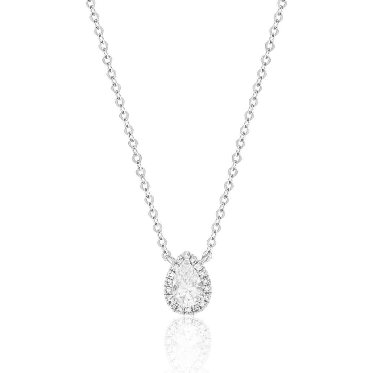 Halo Pear Shaped Diamond Necklace