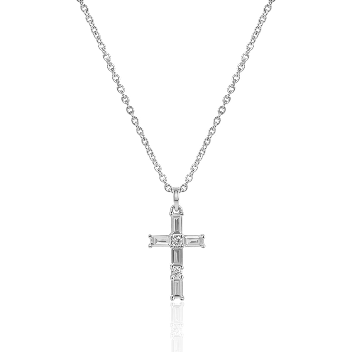 14k Baguette Diamond Cross crafted to captivate. Encrusted with shimmering baguette diamonds.