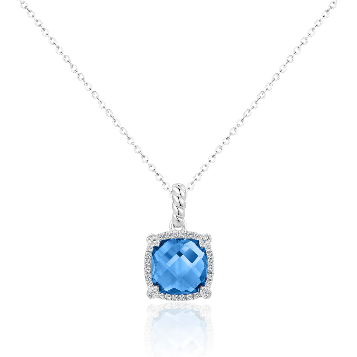 Diamond Halo Cushion Cut Necklace 