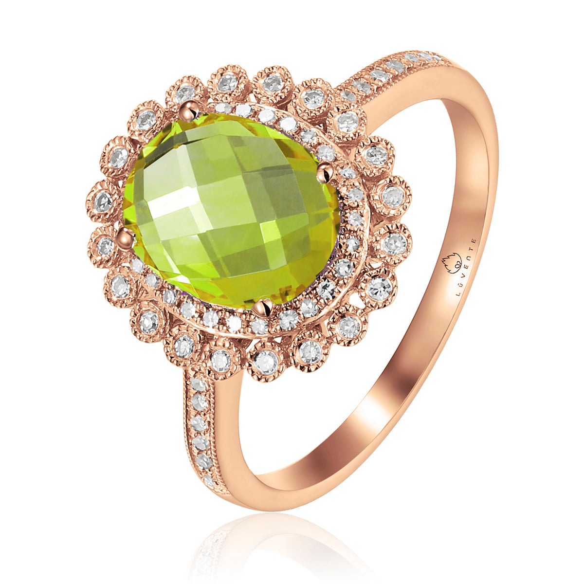 Intricately carved floral patterns and gemstones in the center adds to the ring's luxurious aura. 