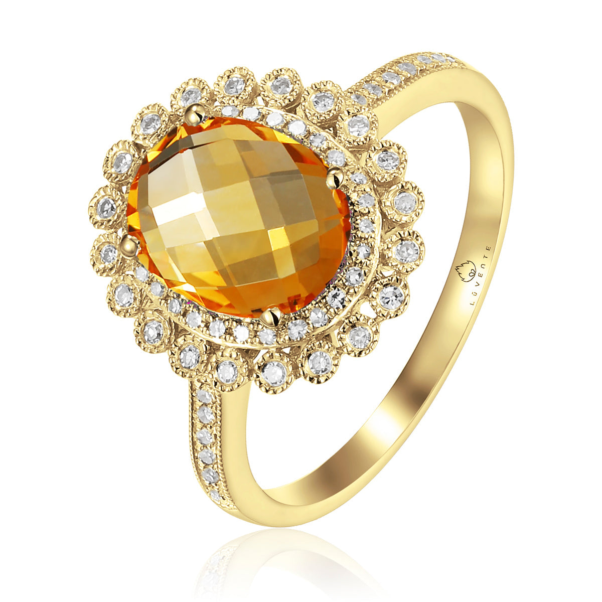 Intricately carved floral patterns and gemstones in the center adds to the ring's luxurious aura. 