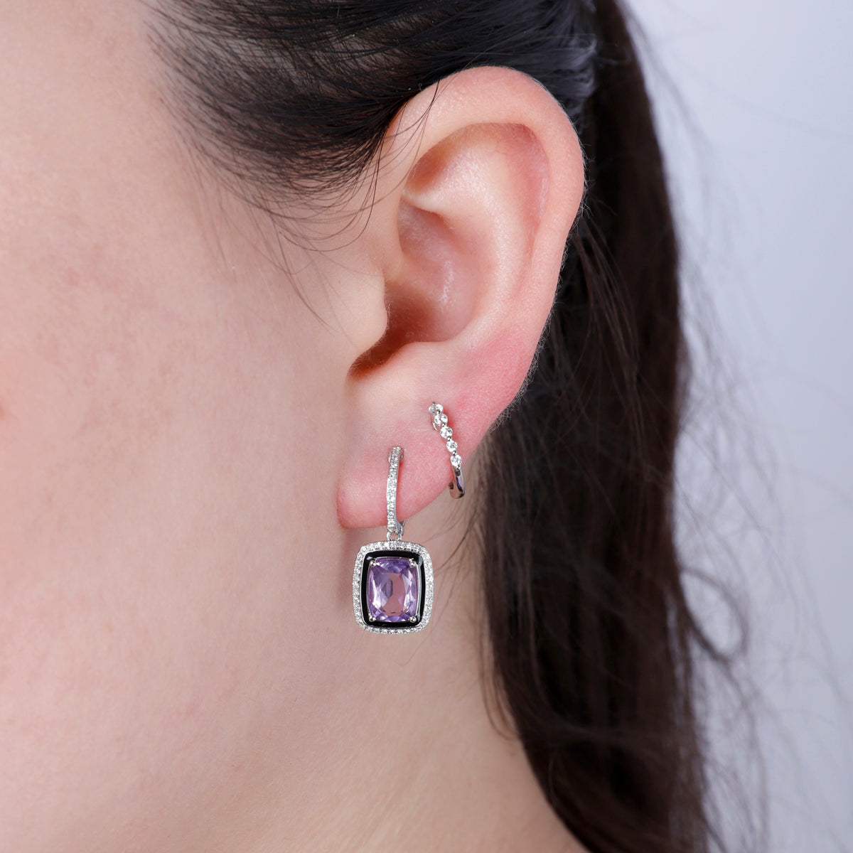 Enamel Halo Cushion Cut Earrings