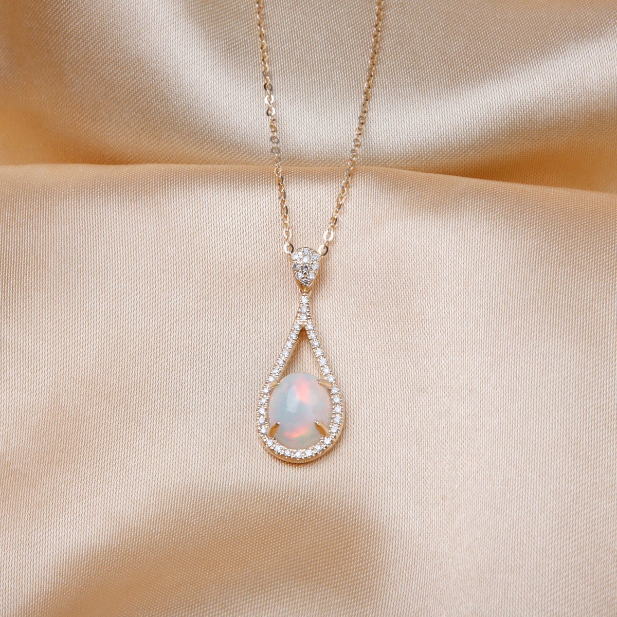 Hollow Teardrop Opal Necklace