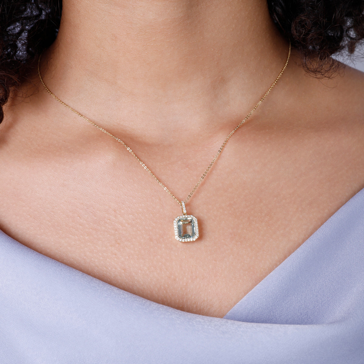 Halo Emerald Cut Necklace