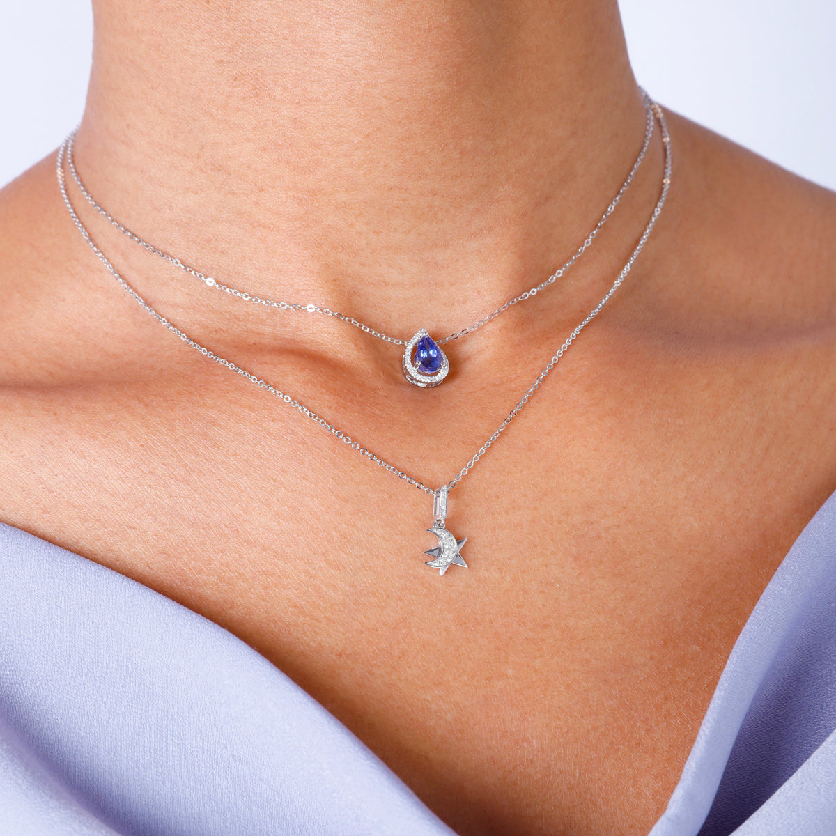 Captivating inspired cosmo necklace with a diamond moon/star. An illuminating essence for everyday