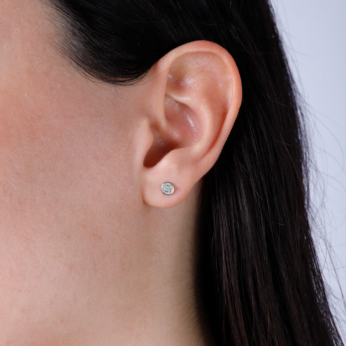 Simple & classic circle stud that exude elegance. Encrusted with pave diamonds, perfect for everyday
