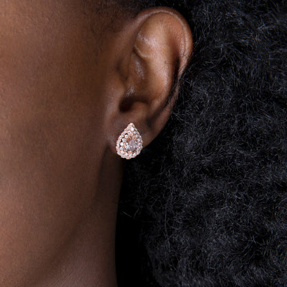 Double Halo Pear Shape Studs