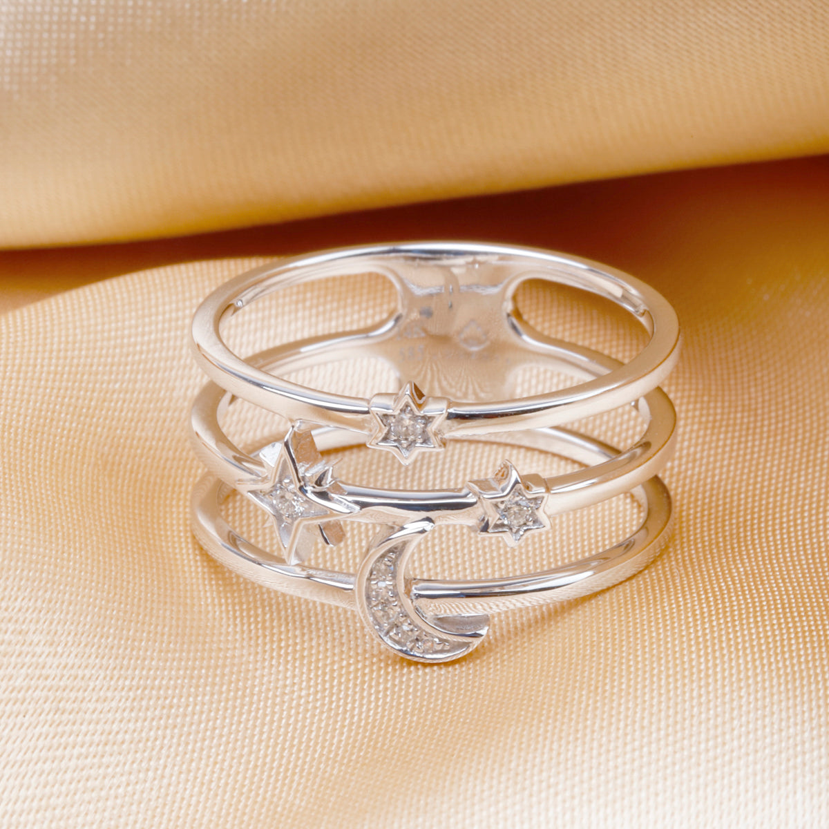 Moon and Stars Wide Ring